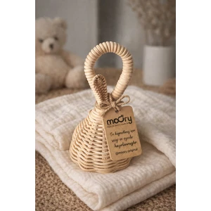 Bej Ahşap Rattan Saf Doğal Bambu Makaras Çıngırak Bebek