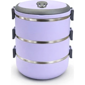 3 Katlı Sızdırmaz Çelik Yemek Termosu-Mor