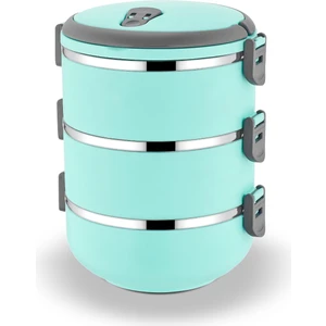 3 Katlı Sızdırmaz Çelik Yemek Termosu-Turkuaz