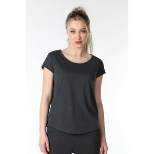 Kadın Kayık Yaka Kısa Kollu Regular Fit Basic Tişört Antrasit