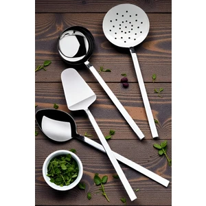 4 Parça Kepçe Kevgir Spatula Servis Kaşığı Seti Paslanmaz Çelik