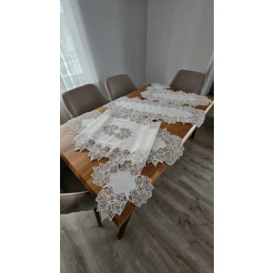 Keten Üzerine Ağar Güpürlü 5 Parça Lüx Salon Takımları
