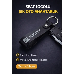 Seat Logo Baskılı Siyah Suni Deri Anahtarlık