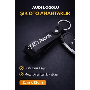 Audi Logo Baskılı Siyah Suni Deri Anahtarlık