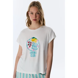 Kırık Beyaz Hailey Tişört Pijama Üstü