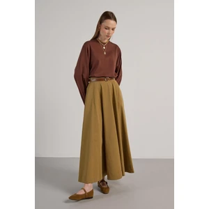 Crop Geniş Kol Oversize Basic T-shirt Kahve 30059