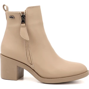 Kadın Nude  Çift Fermuarlı Kalın Topuklu Bot