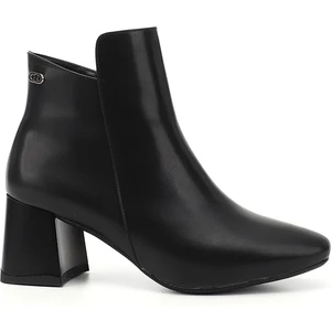 Kadın Siyah  Fermuarlı Kalın Topuklu Bot