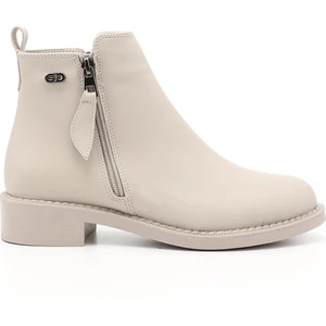 Kadın Bej  Kalın Topuklu Çift Fermuarlı Bot