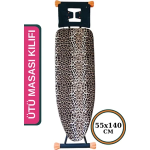 Asev Home Ipli Ayarlanabilir Stoperli 300GR/M2 Keçeli Büyük Boy Ütü Masası Kılıfı Örtüsü Bezi 55X140 cm Leopar