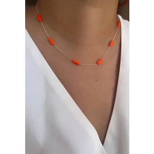 Turuncu Boncuklu Kısa Kolye