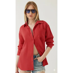 Thiff Gymwear Kadın Oversize Basic Cepli Müslin Gömlek