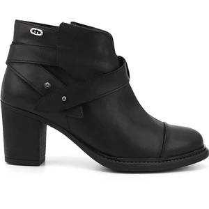 Kadın Siyah  Fermuarlı Kalın Topuklu Bot