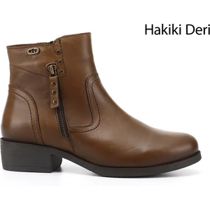 Kadın Taba Antik  Çift Fermuarlı Kauçuk Taban Hakiki Deri Bot