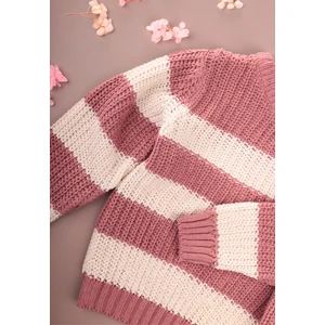 Selanik Çizgili Triko Kazak 2-8 Yaş Gül Kurusu