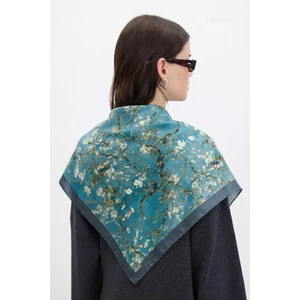 Turkuaz Dallar Desenli Bambu Fular