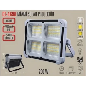 Kamp Projektör Portatif 200W Solar LED