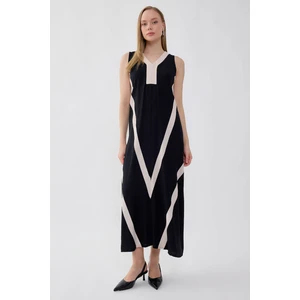 V Yaka Iki Renk Uzun Elbise