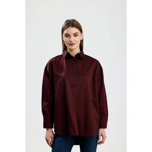 OVERSIZE SATEN GÖMLEK BORDO