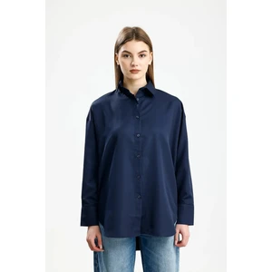 OVERSIZE SATEN GÖMLEK LACİVERT