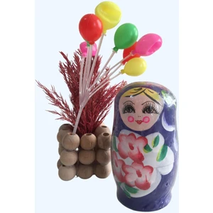 5’li Ahşap Matruşka Bebek (Mor)