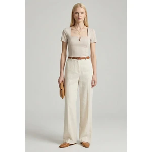 10432 Kare Yaka Bluz Bej