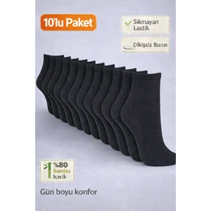 Siyah Unisex Bambu  Orta Konç Çorap (10'lu Paket)