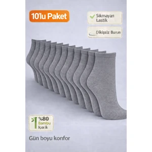 Gri Unisex Bambu  Orta Konç Çorap (10'lu Paket)