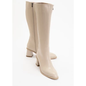 Paradis Bej Cilt Kadın Kalın Topuklu Çizme