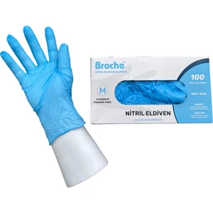 Broche Tek Kullanımlık Pudrasız Nitril Eldiven M Beden Mavi 100'LÜ