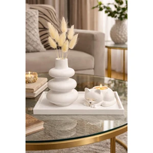 Dekoratif Dalgalı Vazo + Kedi Mumluk (Tea Light Mum Hediyeli)
