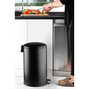 Bombe Kapaklı Çelik Çöp Kovası 30 Lt Mat Texture - Iç Kısım Siyah