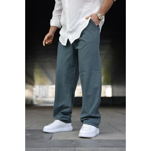 Erkek Trend Basic Bol Paça Petrol Baggy Keten Pantolon