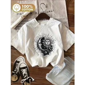 Ay Güneş  Baskı Detaylı Basic T-Shirt