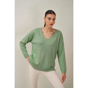 Kadın Çağla V Yaka Salaş Triko Kazak