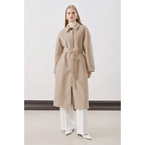 Premıum Kaşe Uzun Kaban Bej