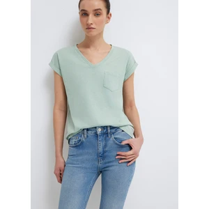 V Yaka Yeşil Basic Tişört 1600961-71780