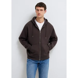 Kapüşonlu Fermuarlı Kahverengi Basic Sweatshirt 0S10277-70219