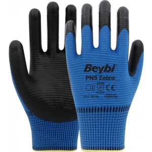 Pn5 Zebra Polyester Örme Nitril Eldiven Mavi - 5 Çift