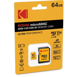 64GB Uhs-I U3/V30/A1 Yellow Micro Sd + Adaptör