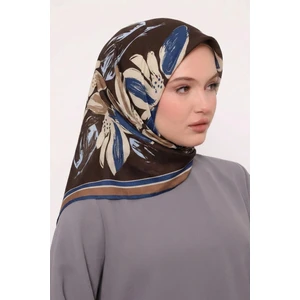Soft Eşarp Yonca Desen Kahve Mavi