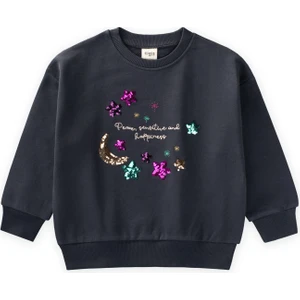 Pullu Ay Yıldız Nakışlı Sweatshirt 2-8 Yaş Antrasit