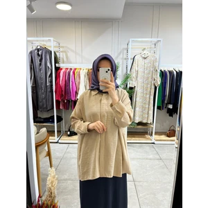 3001 Oversize Düğmeli Gömlek Latte
