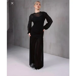 ME & ME Şifon  Siyah Uzun Abiye Elbise