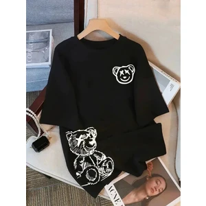 Ayıcık Takım Baskılı Oversize Tişört