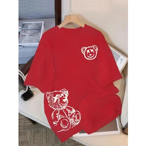Ayıcık Takım Baskılı Oversize Tişört