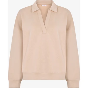 Bej Polo Yaka Modal Sweatshirt