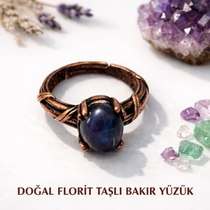 Doğal Obsidyen Taşli Bakır Yüzuk