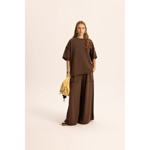 Flex Kahve Oversize T-Shirt Eşofman Takım