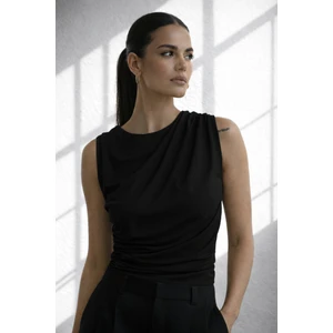 Kadın Drapeli Kolsuz Bluz Şık Ofis Basic Fit Sandy Kumaş